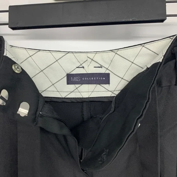 M&S Collection Pants Womens Size 6 US 10 UK Black Wide Leg Cropped Belted Waist - Picture 3 of 9